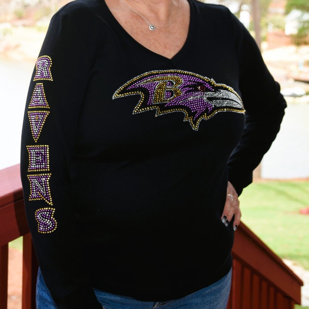 Baltimore Ravens rhinestone long sleeve shirt  XS S M L XL XXL 1X 2X 3X 4X 5X